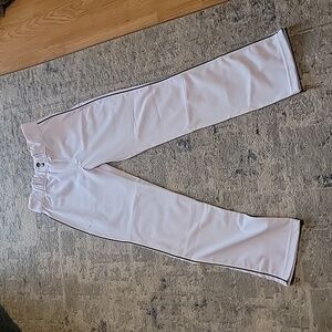 White straight leg Baseball Pants with stripe